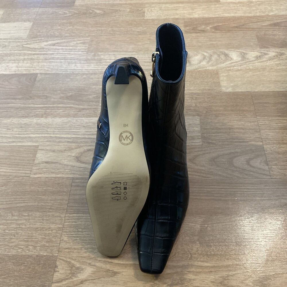 Michael Kors Womens Cosmo Croc-Embossed Kitten Heel Booties Black 8M New - Picture 9 of 11